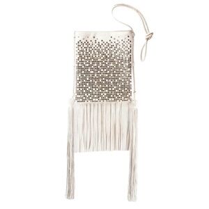 RARE Saint Laurent 2018 RUNWAY Ivory Leather Fringe/Crystal Tassel Shoulder Bag